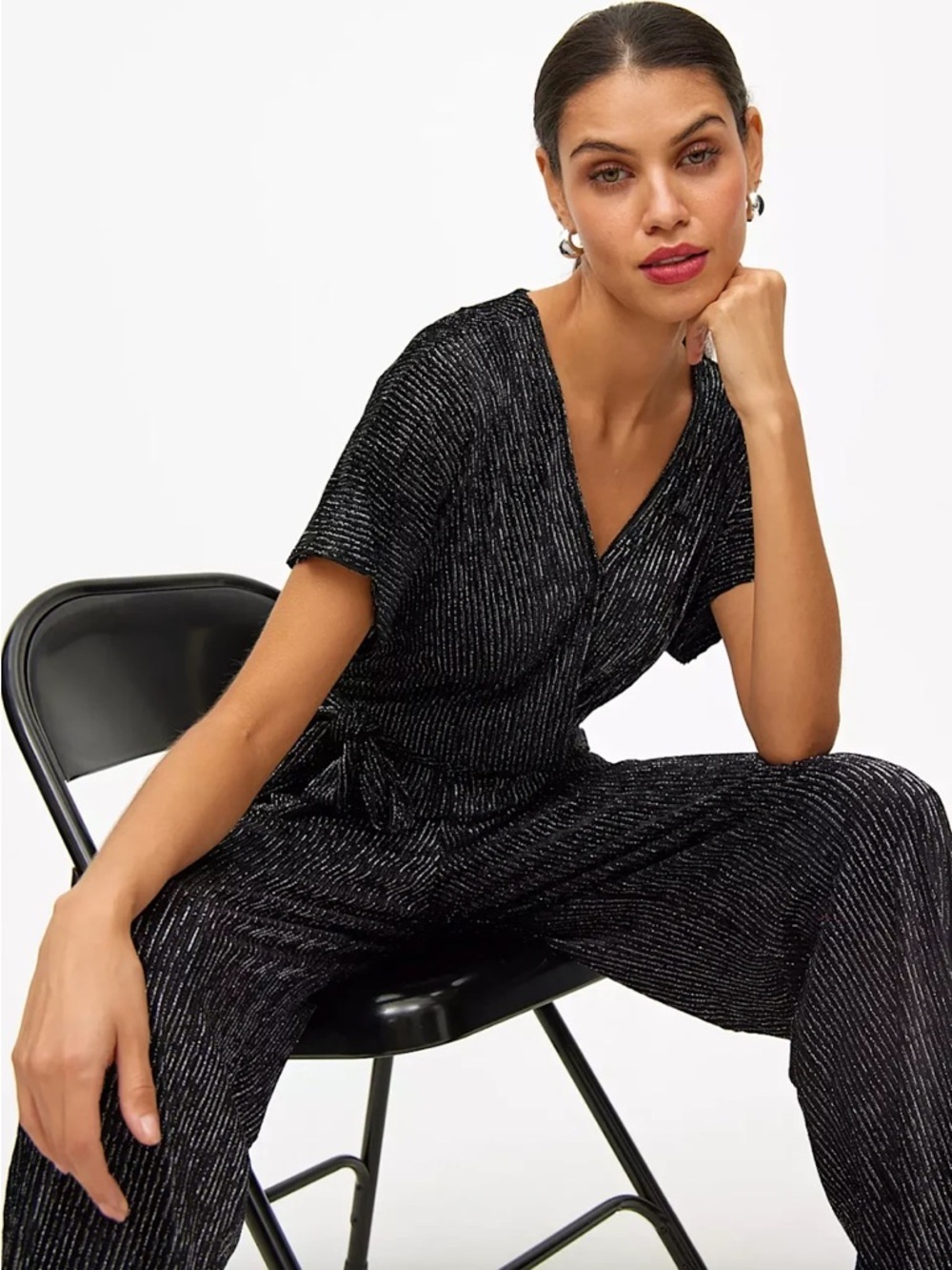 NWOT Urban Renewal Black Glittery Wide Leg Jumpsuit Size Medium